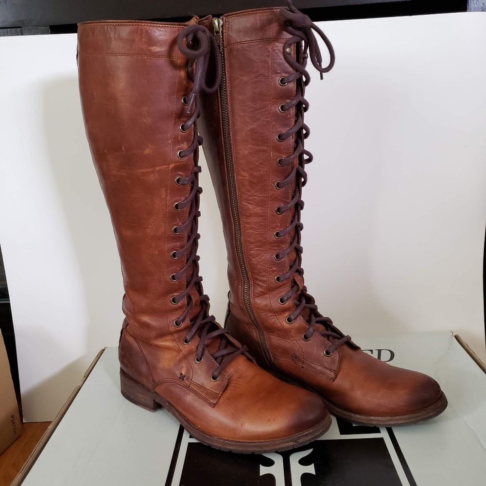 Frye Melissa Tall Lace Boot 8.5 Cognac Cosplay